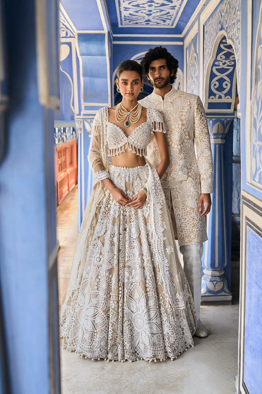 Seema Gujral - Nude Cream Sherwani Set