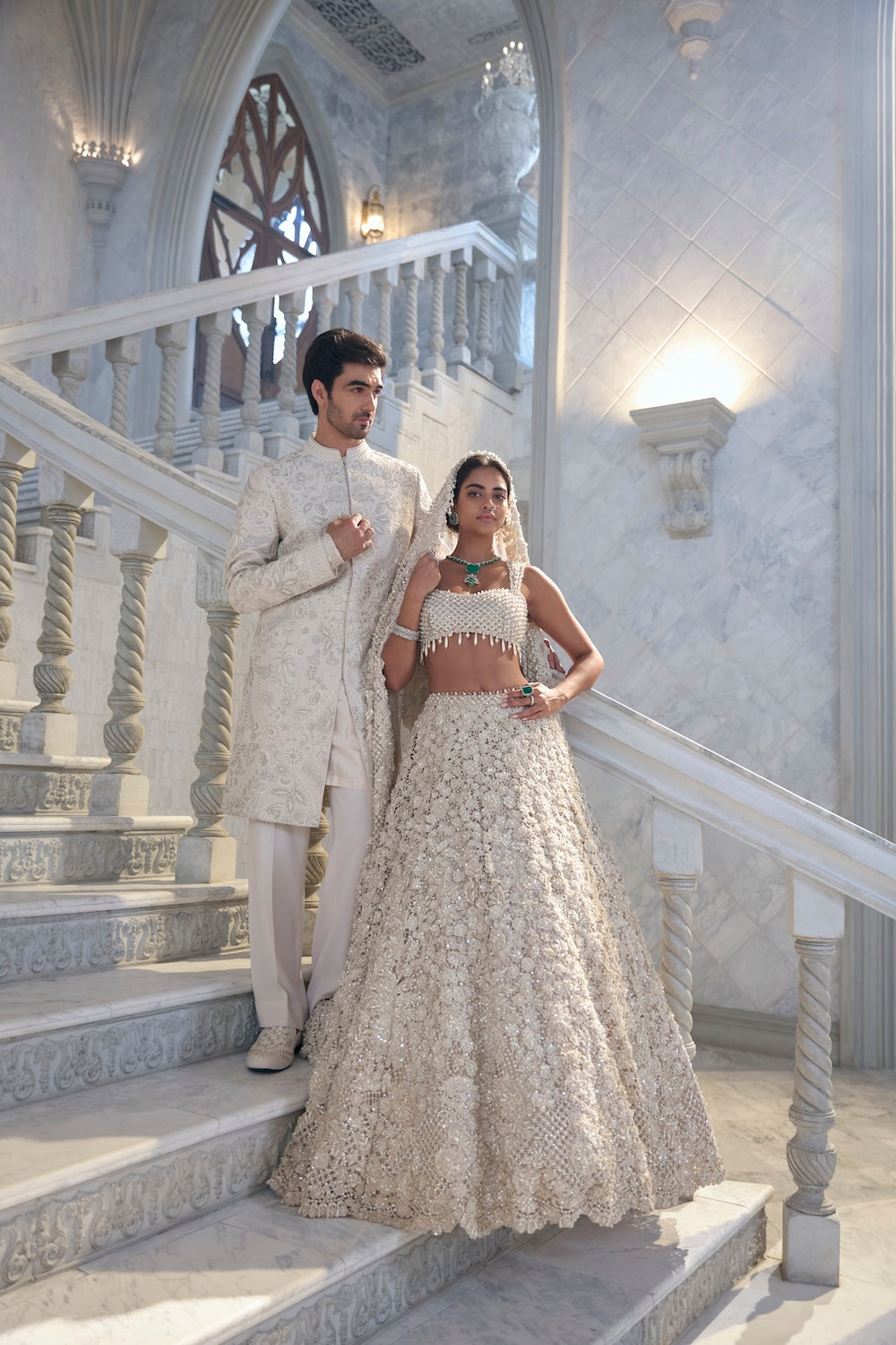 Seema Gujral - Cream Thread Work Sherwani Set