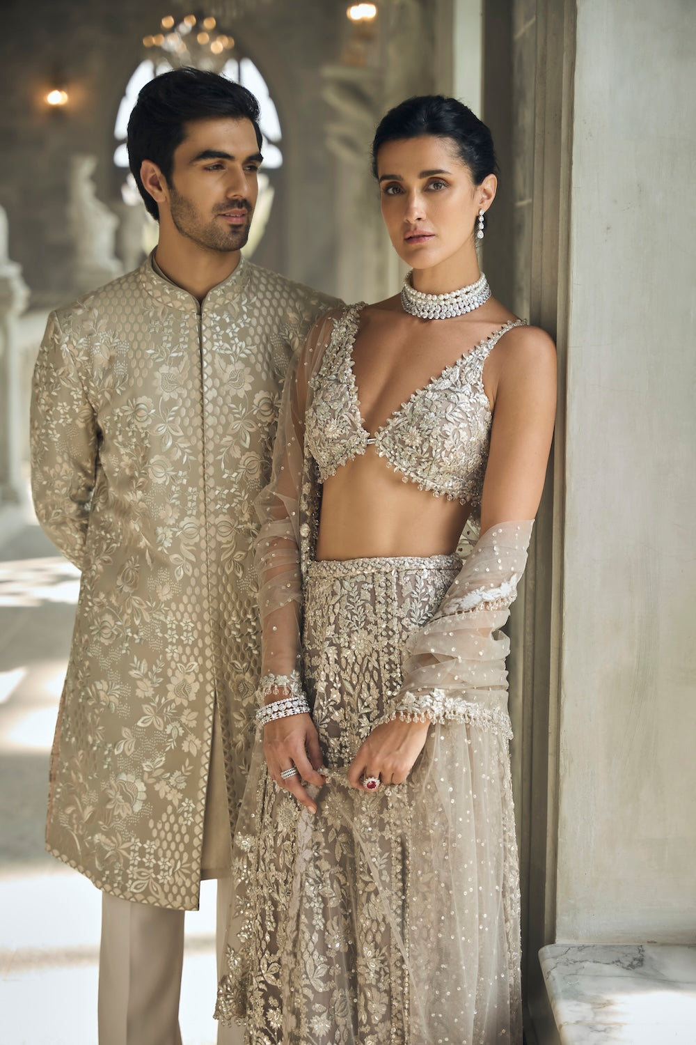 Seema Gujral - Greige Sherwani Set