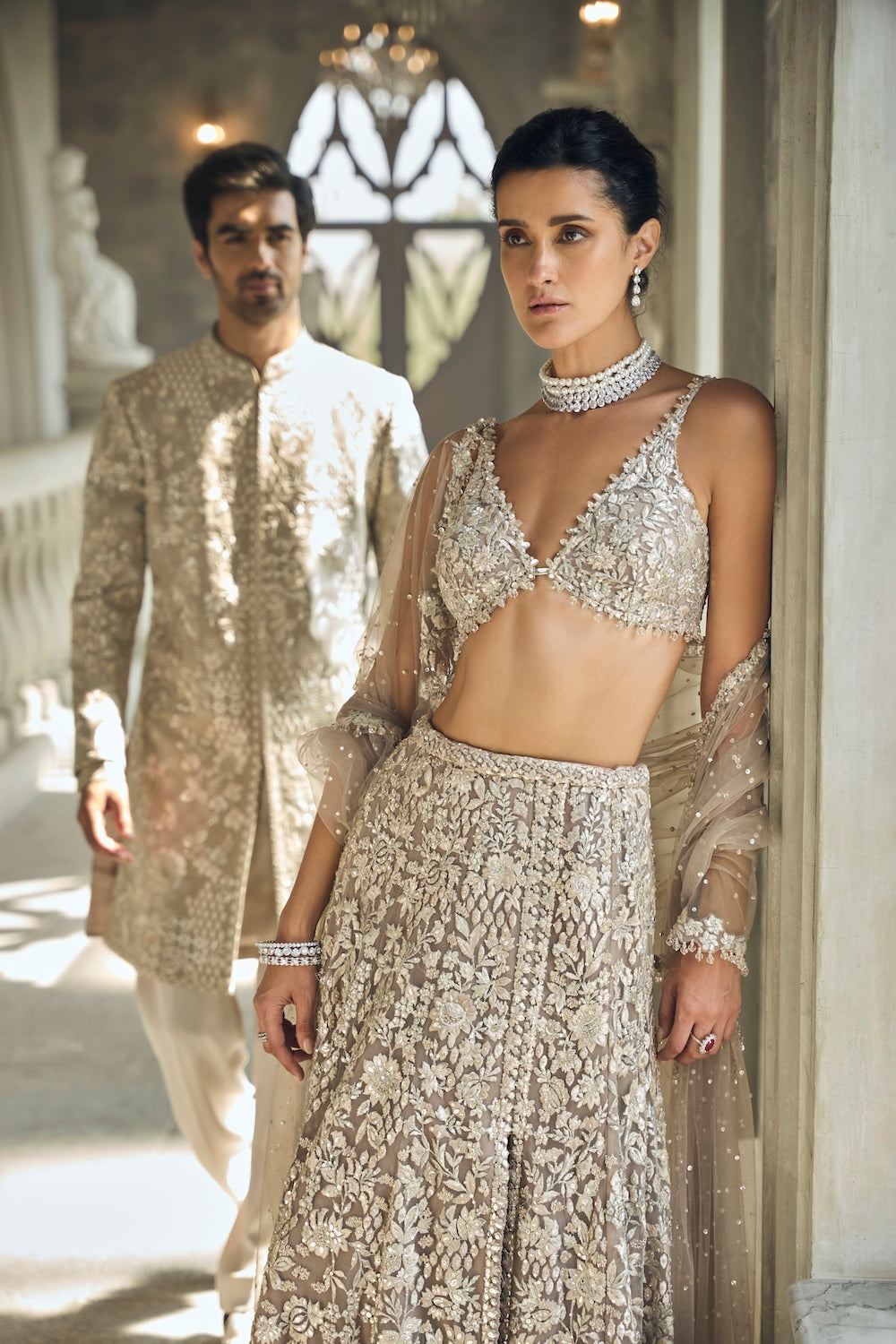 Seema Gujral - Greige Sherwani Set