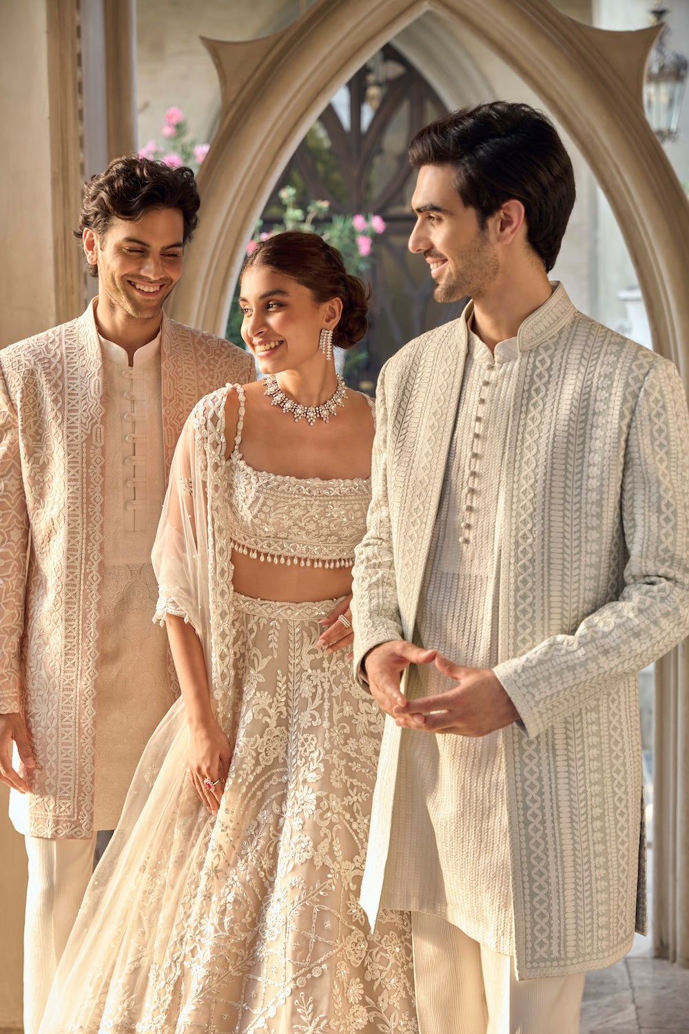 Seema Gujral - Nude Cream Abstract Dori Lehenga Set