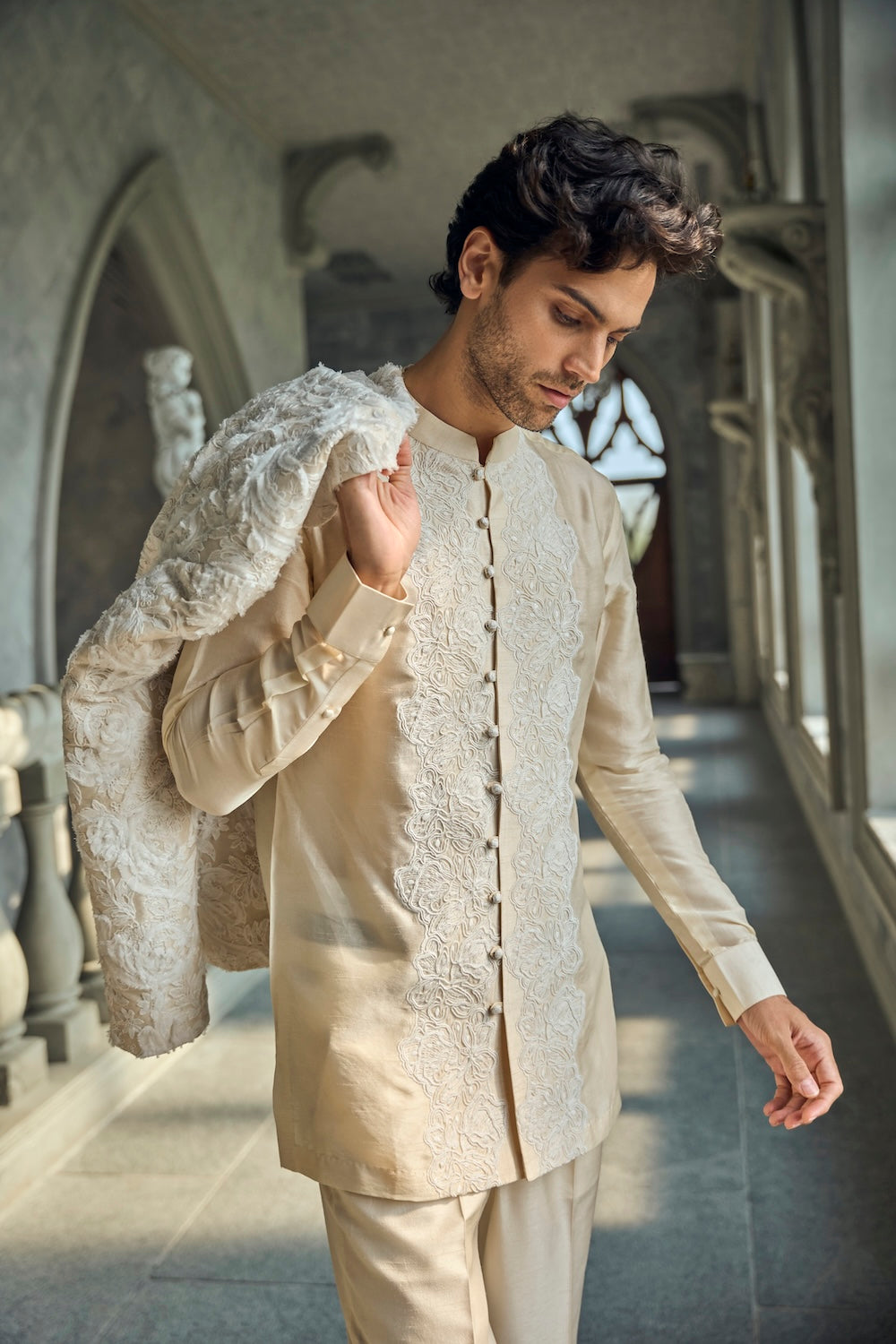 Seema Gujral - Ivory Nude Jacket Set