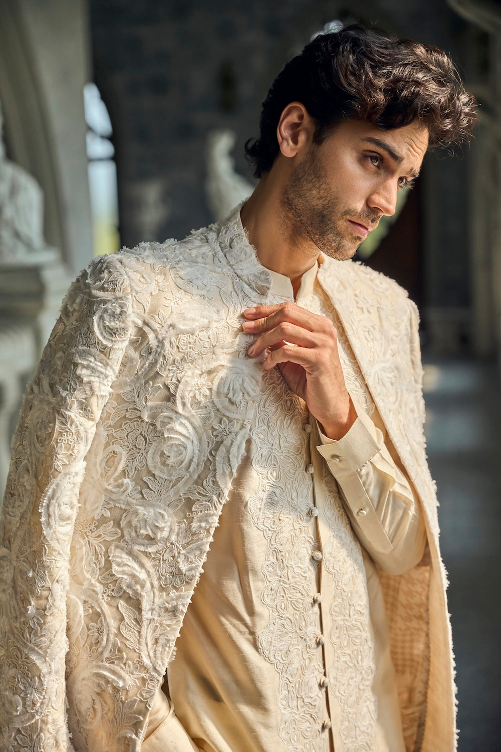 Seema Gujral - Ivory Nude Jacket Set