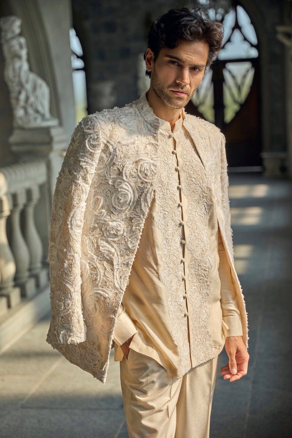 Seema Gujral - Ivory Nude Jacket Set