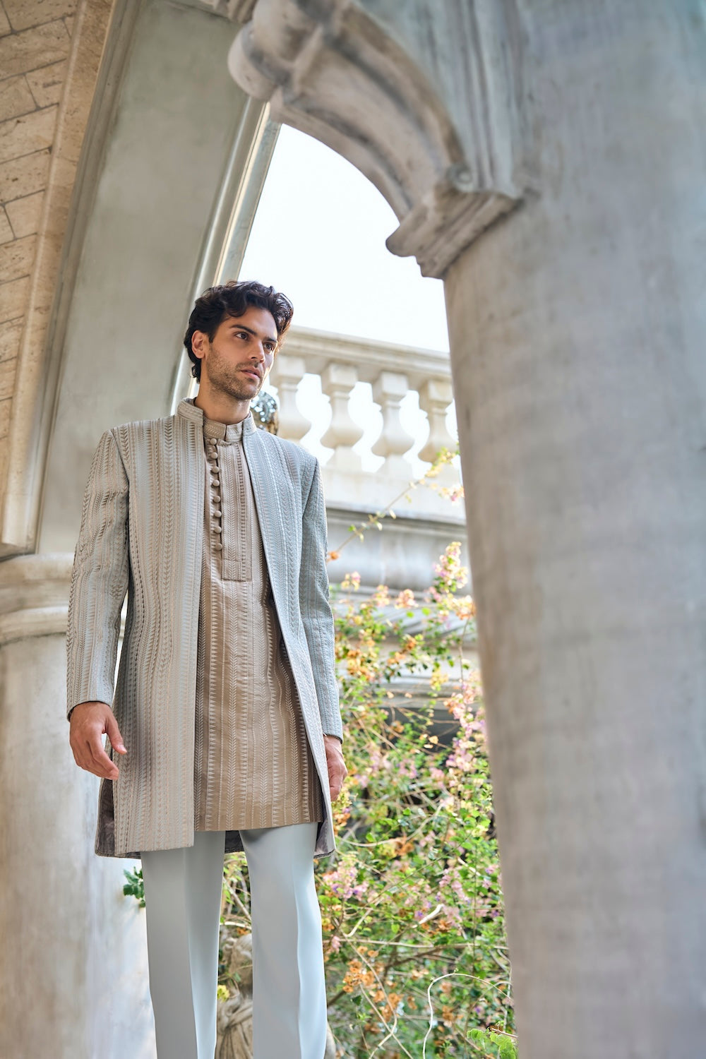 Seema Gujral - Sage Green Open Jacket Set
