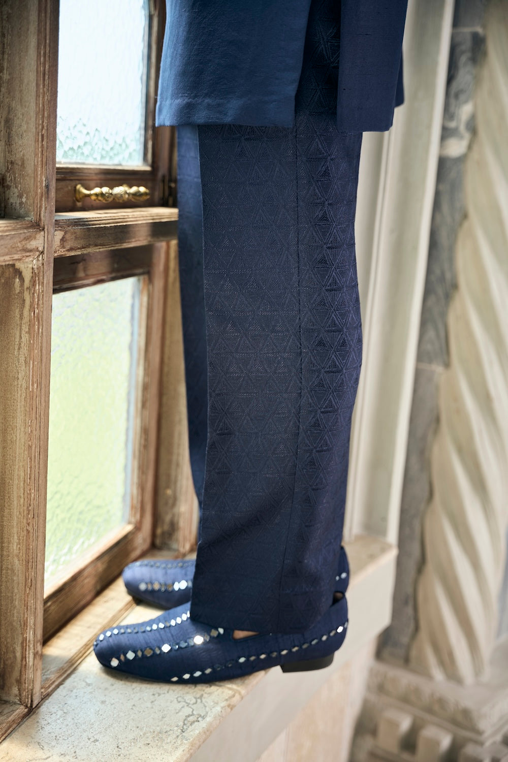 Seema Gujral - Persian Blue Mirror Open Sherwani Set