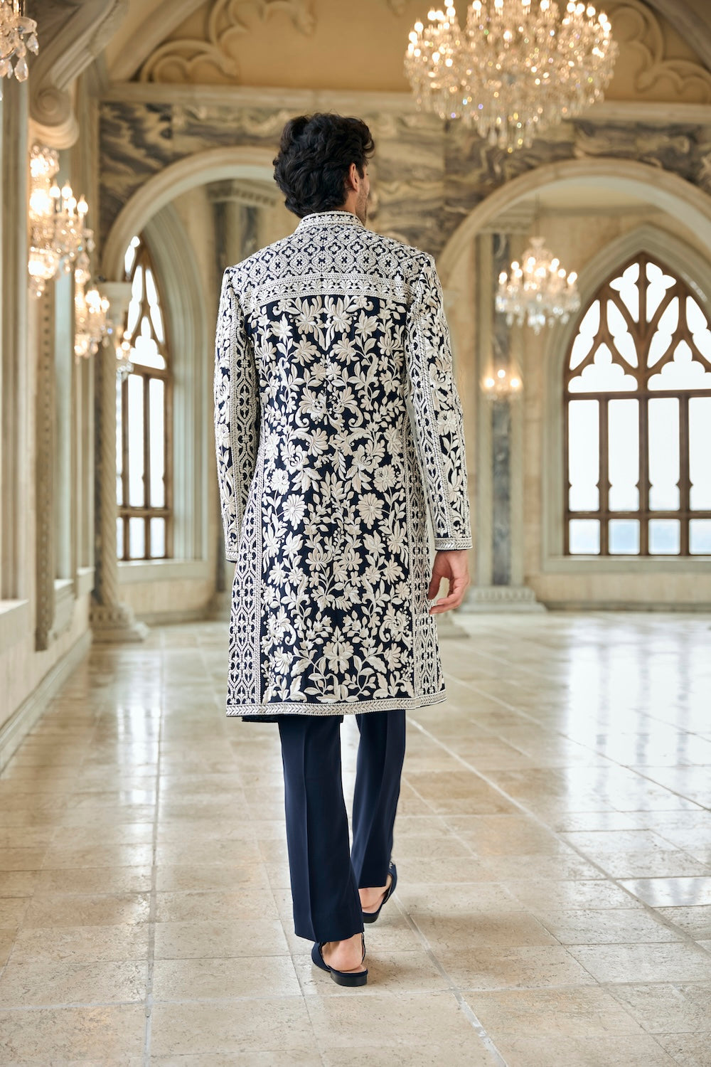 Seema Gujral - Navy &amp; Silver Sherwani Set