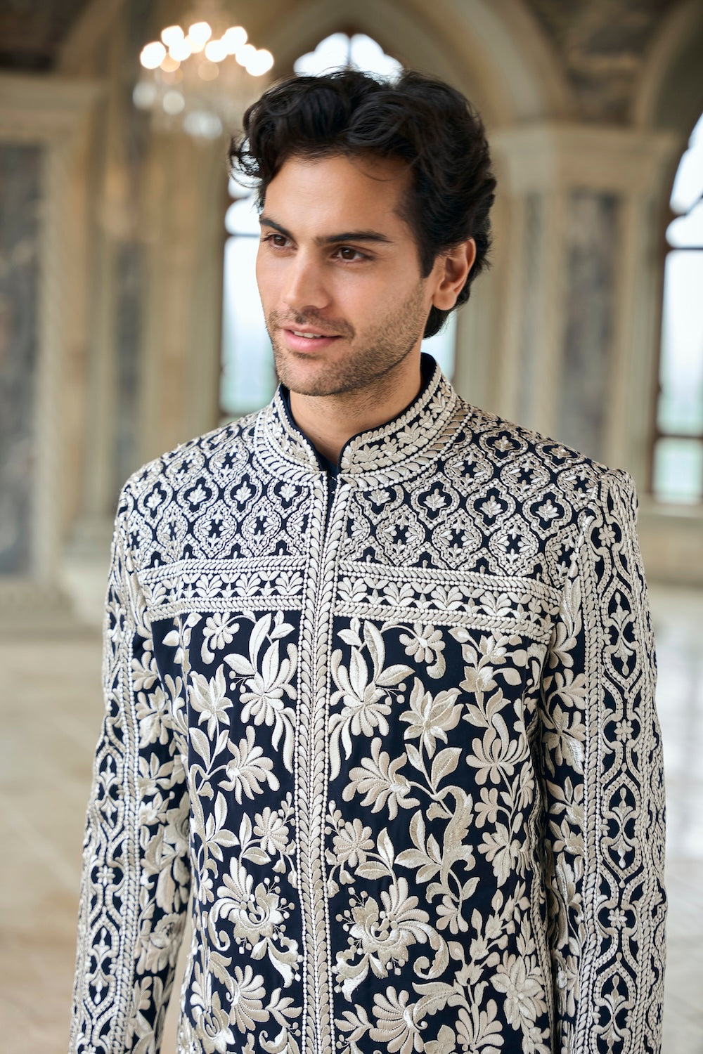 Seema Gujral - Navy &amp; Silver Sherwani Set
