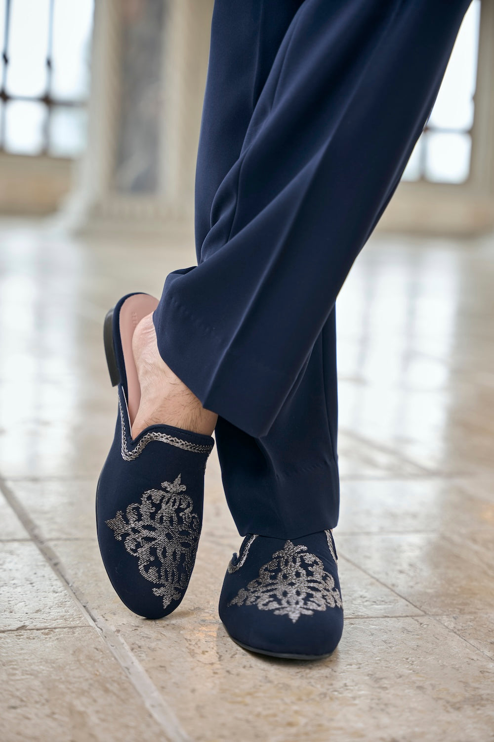 Seema Gujral - Navy &amp; Silver Zari Sherwani Set