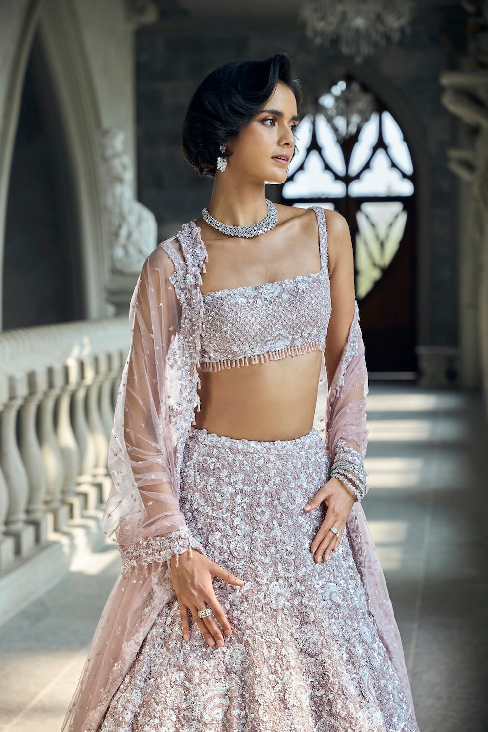 Seema Gujral - Mauve Sequin Lehenga Set