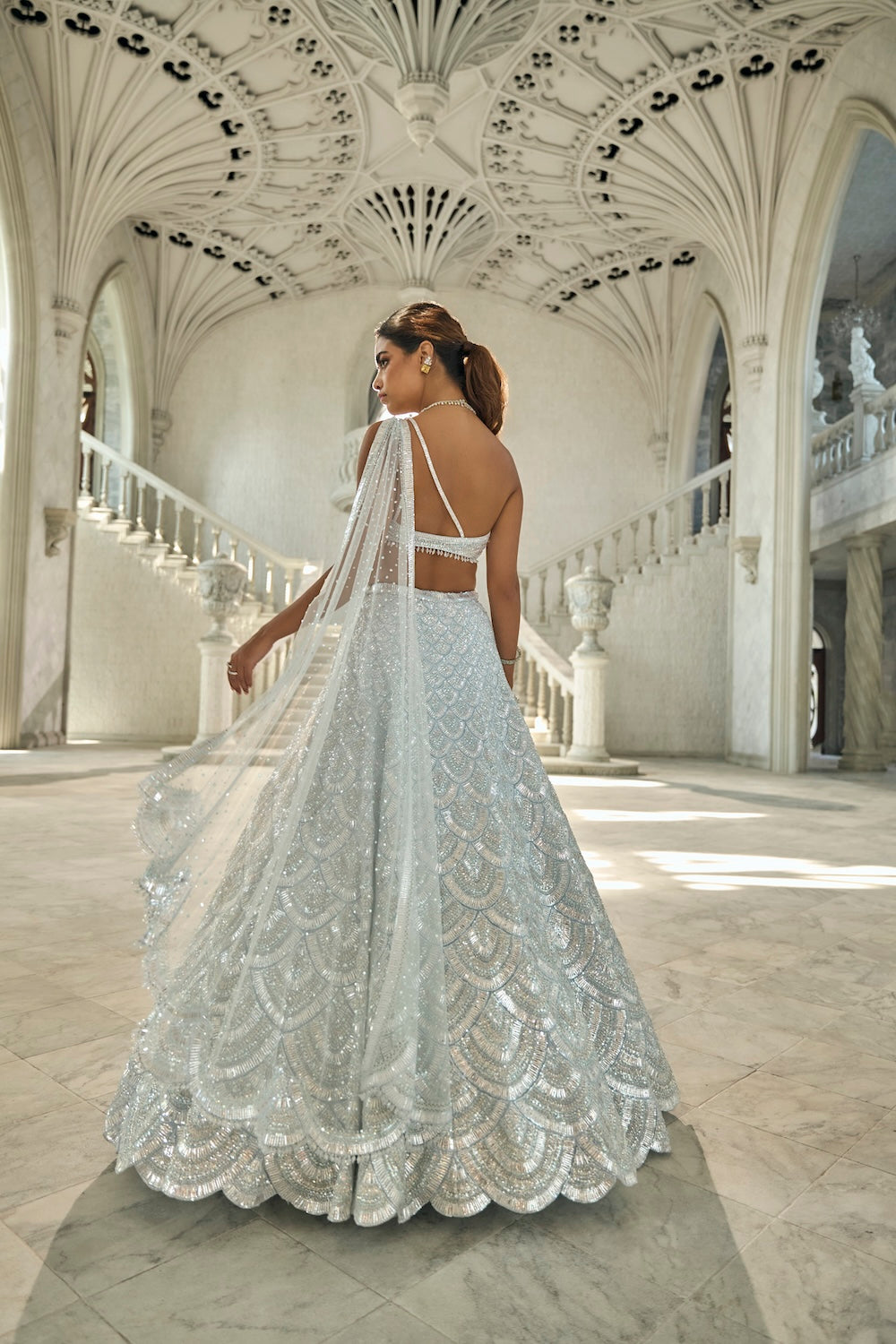 Seema Gujral - Powder Blue Sequin Lehenga Set