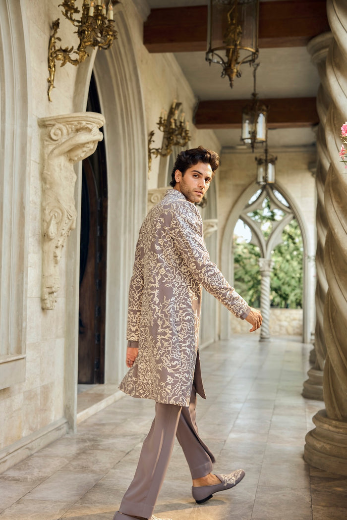 Seema Gujral - Grey Abstract Sherwani Set