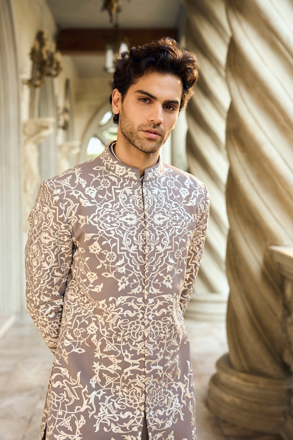 Seema Gujral - Grey Abstract Sherwani Set