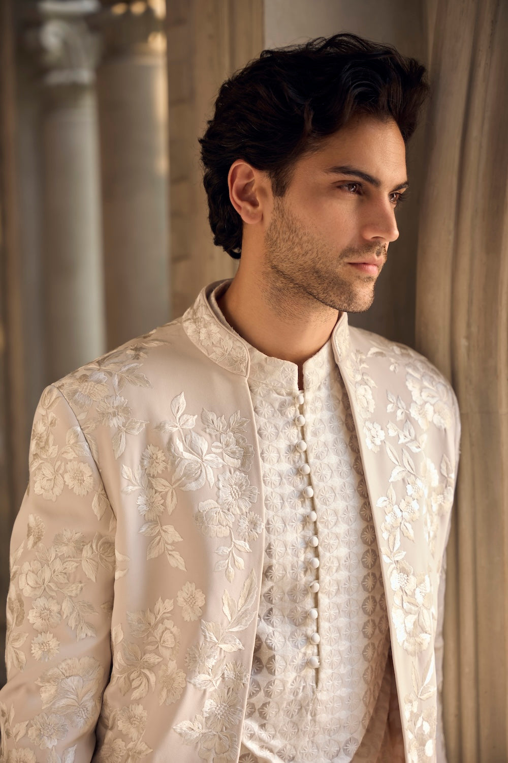Seema Gujral - Light Beige Open Sherwani Set
