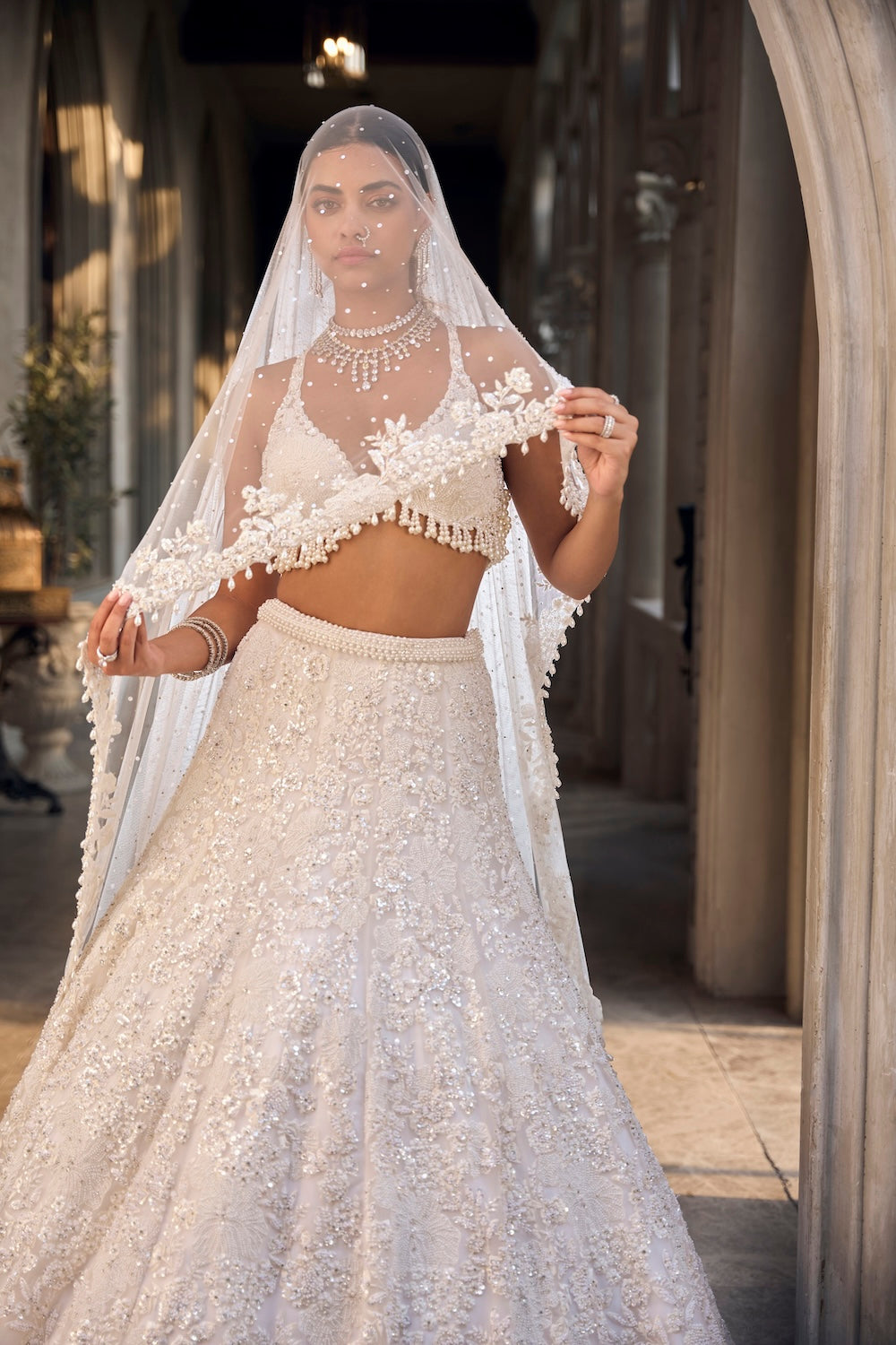 Seema Gujral - Ivory Floral Lehenga Set