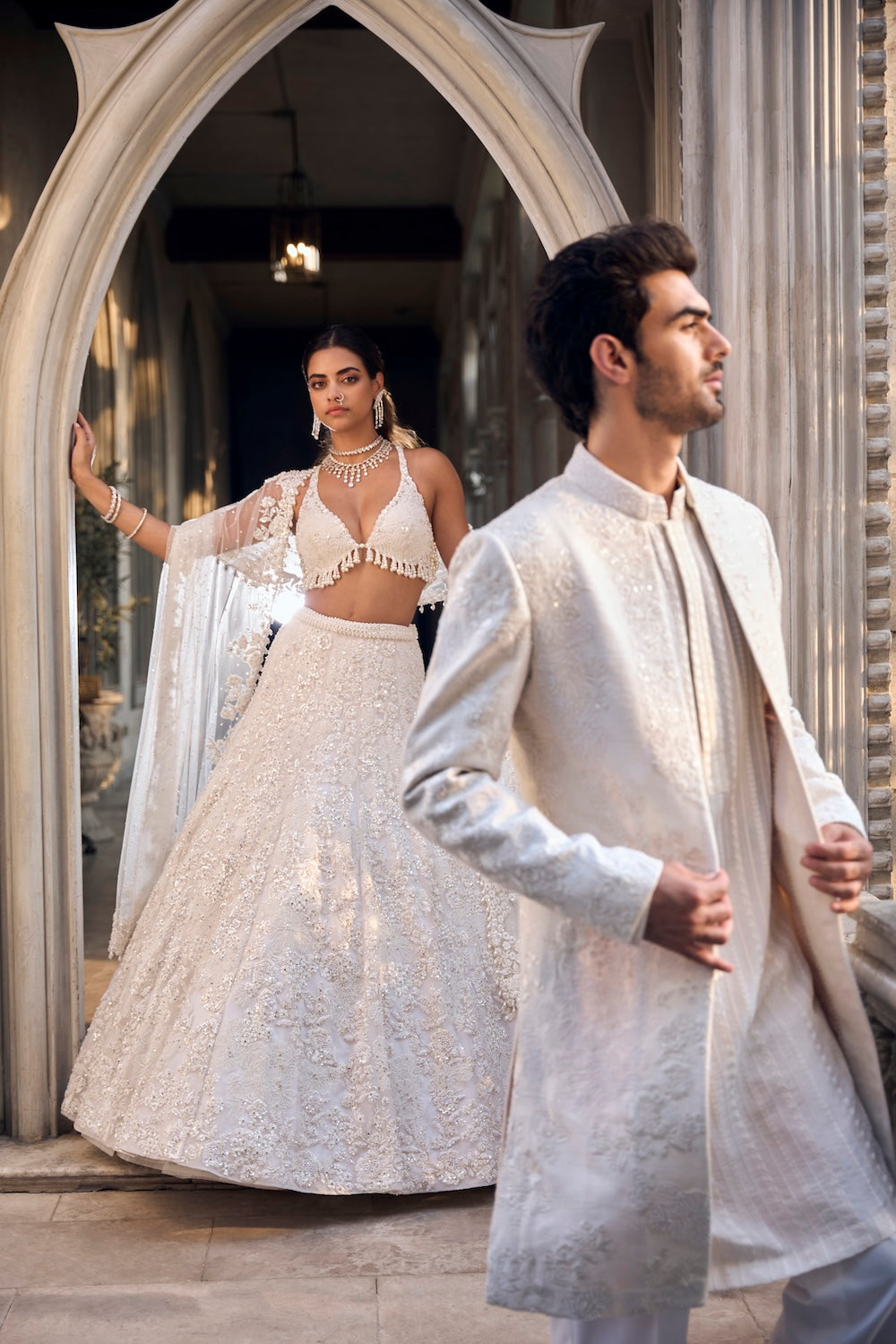 Seema Gujral - Ivory Floral Lehenga Set