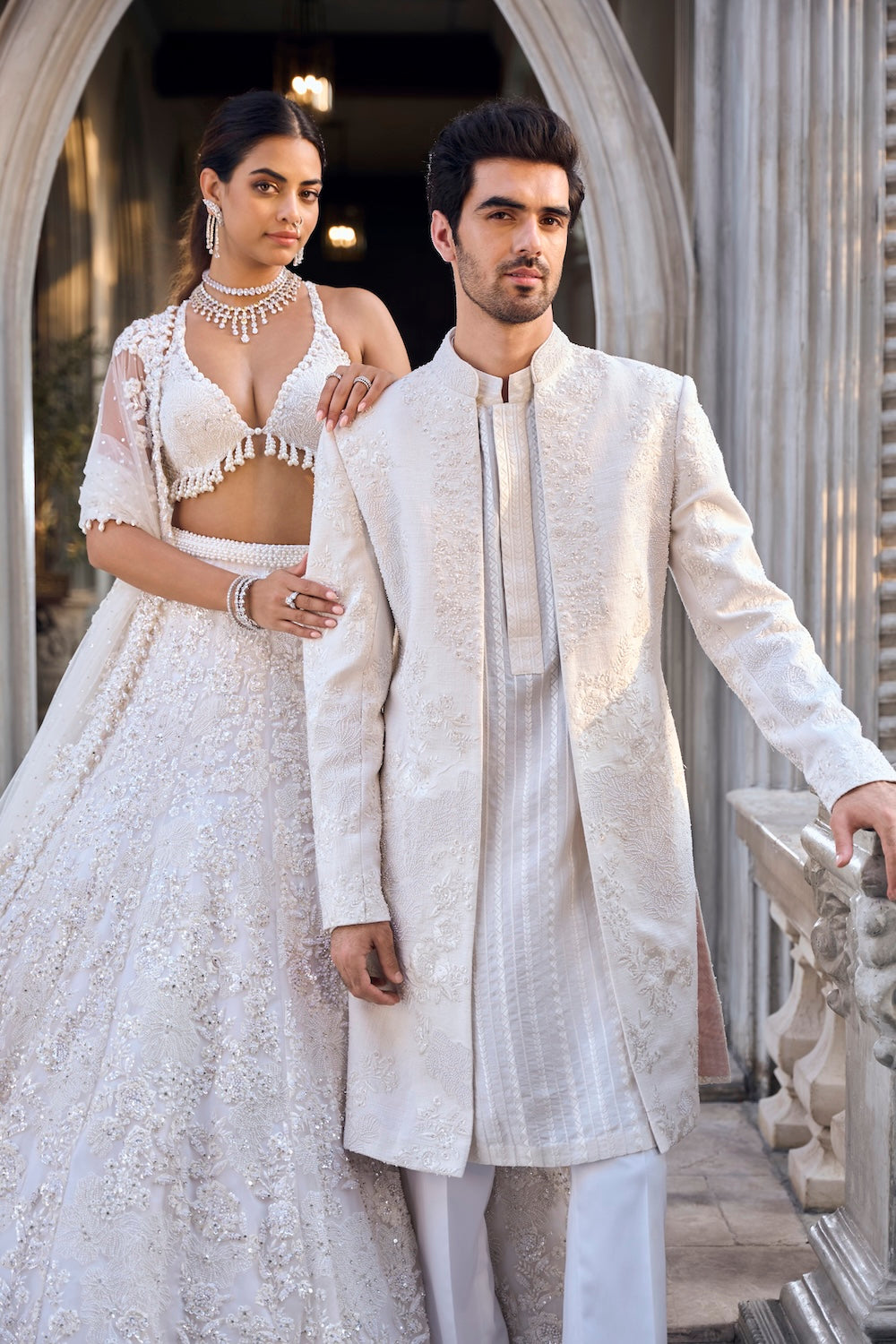 Seema Gujral - Ivory Floral Lehenga Set