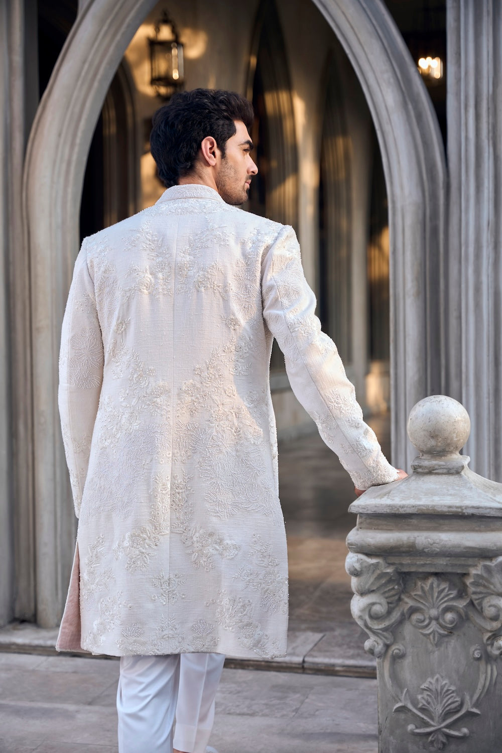 Seema Gujral - Cream Open Sherwani Set