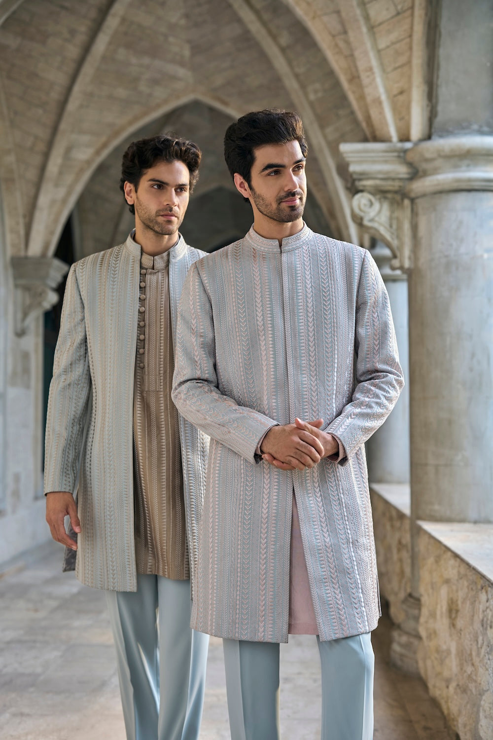 Seema Gujral - Sage Green Thread Work Sherwani Set