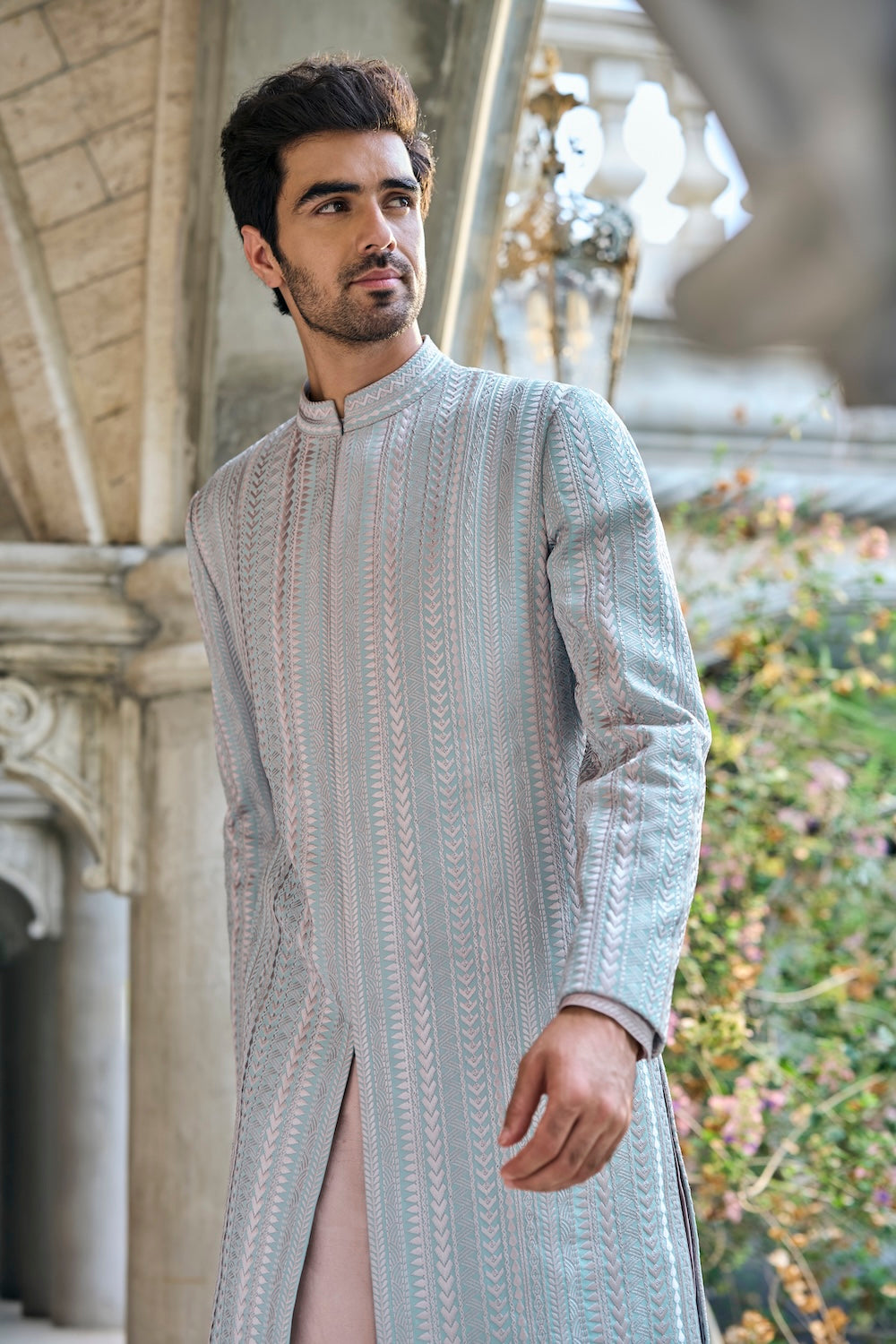 Seema Gujral - Sage Green Thread Work Sherwani Set