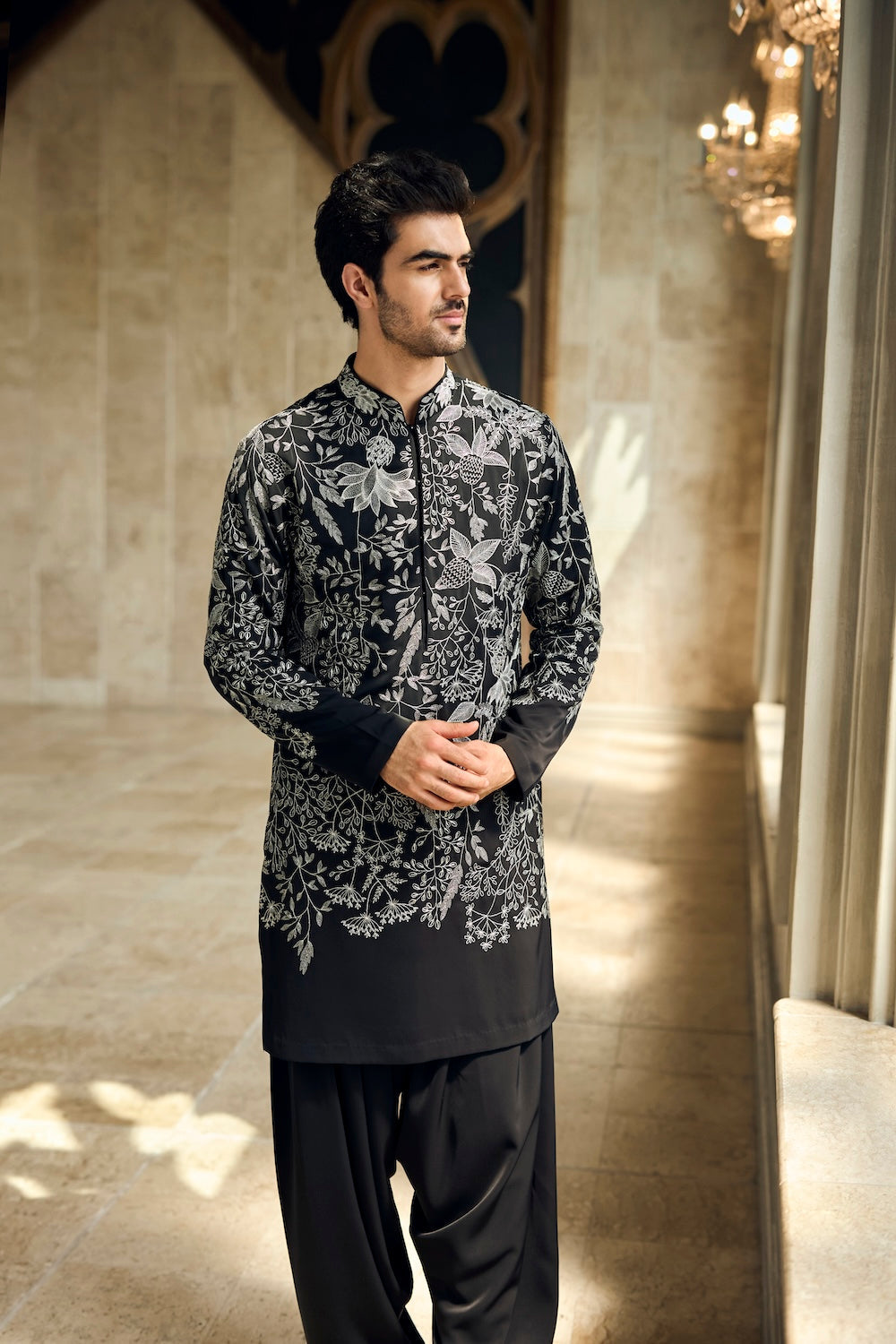 Seema Gujral - Black &amp; Silver Kurta Set