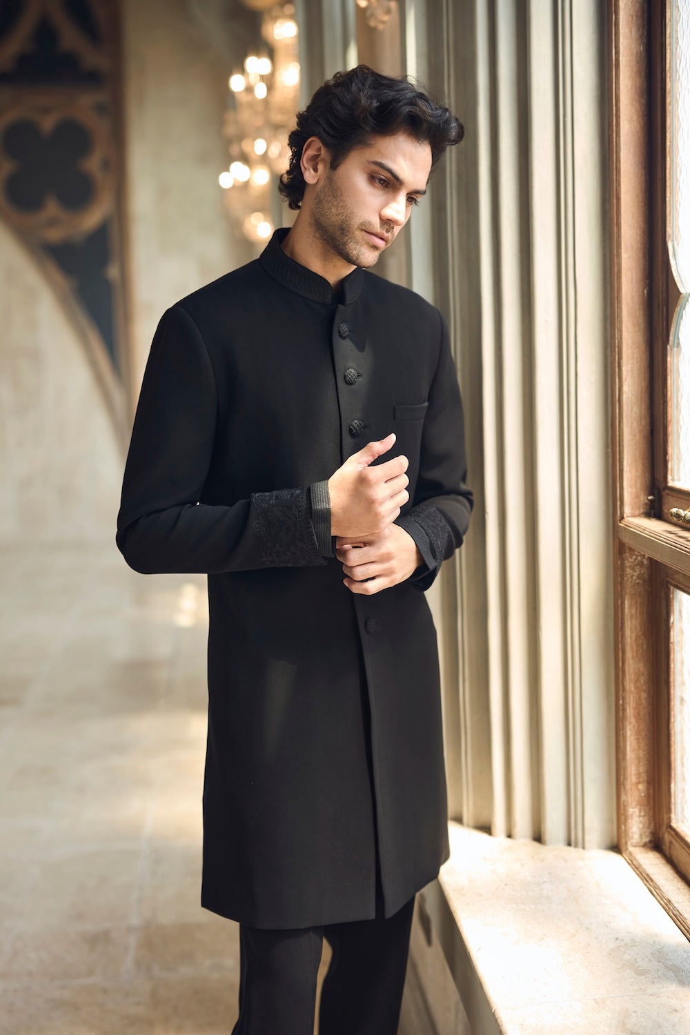 Seema Gujral - Black Thread Work Sherwani Set