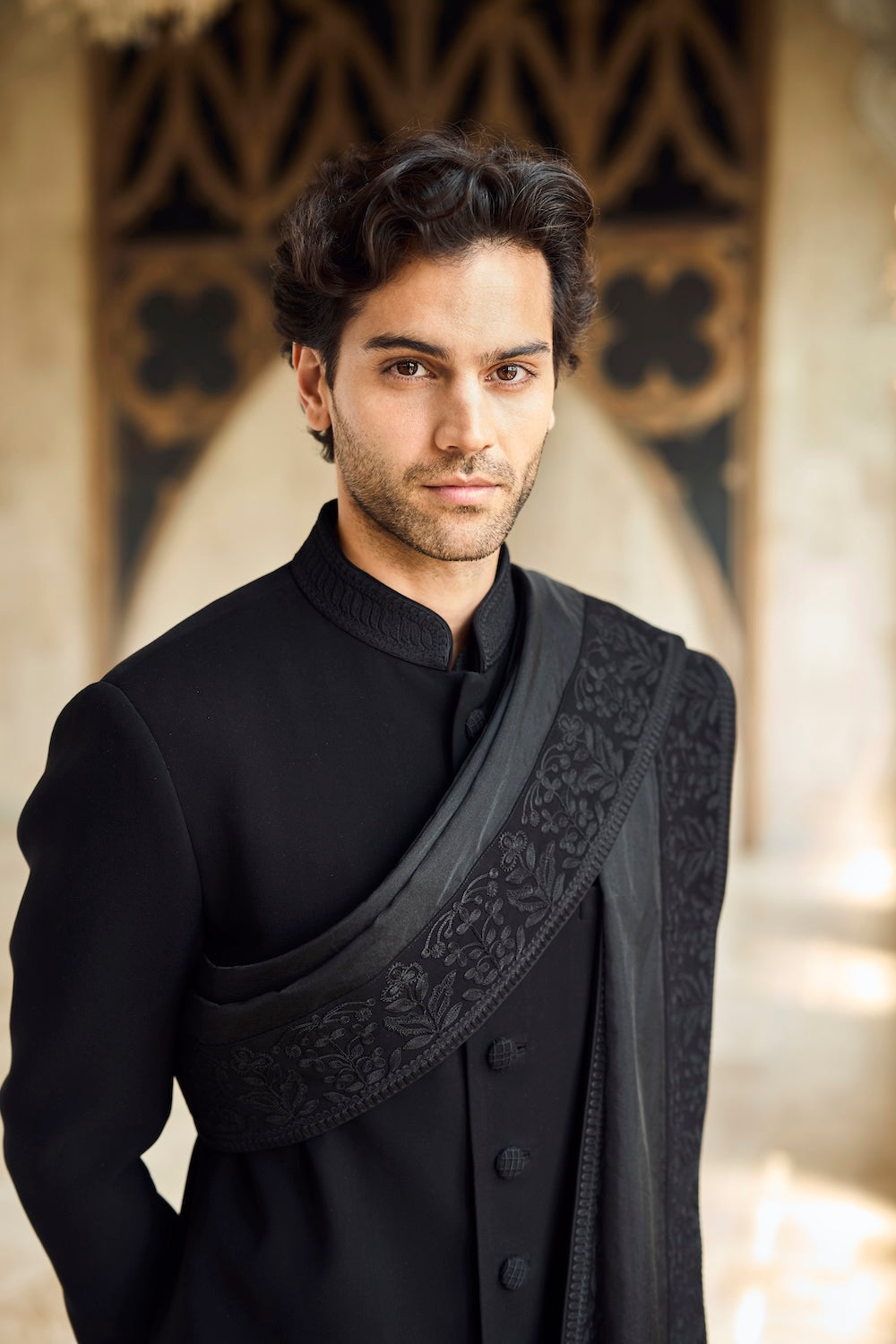 Seema Gujral - Black Thread Work Sherwani Set