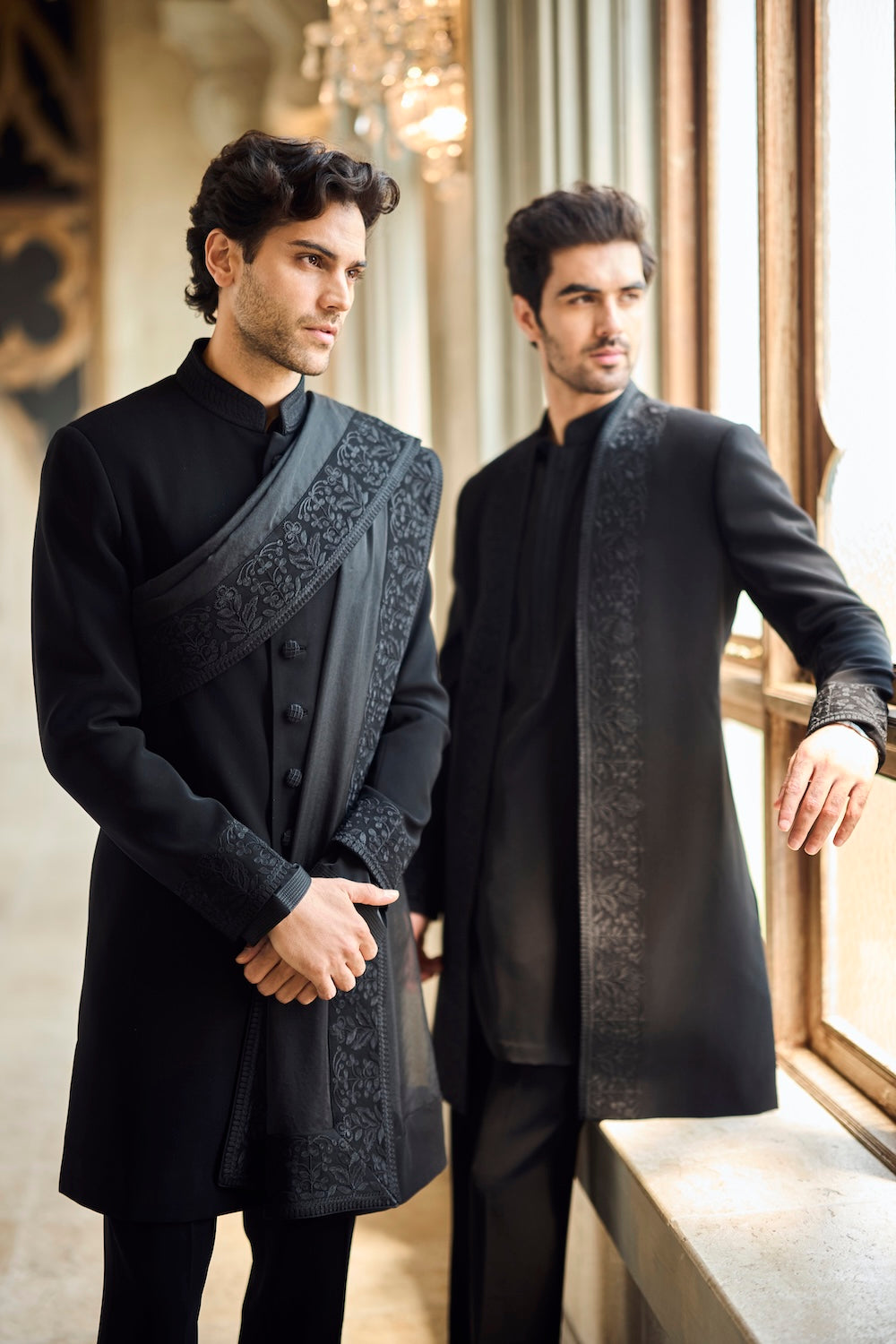 Seema Gujral - Black Thread Work Sherwani Set