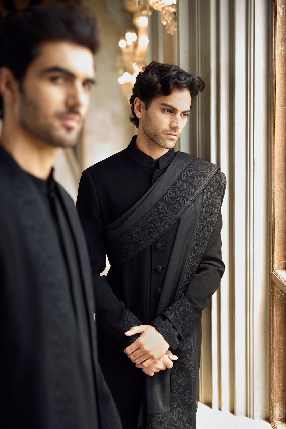Seema Gujral - Black Thread Work Sherwani Set
