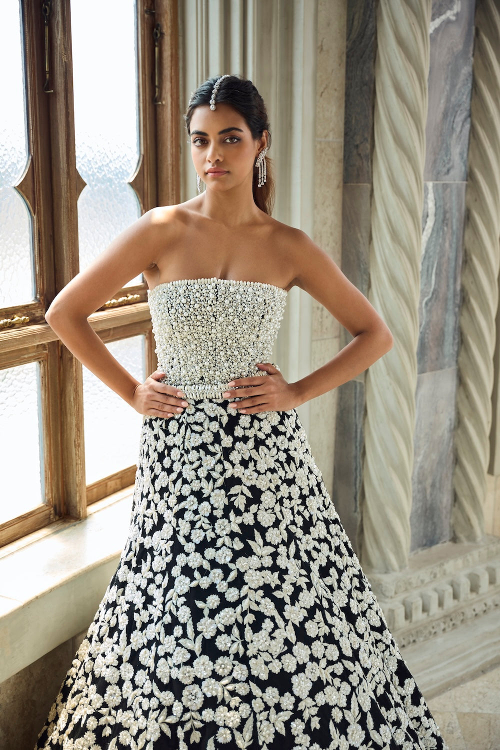 Seema Gujral - Black &amp; White Corset Lehenga Set