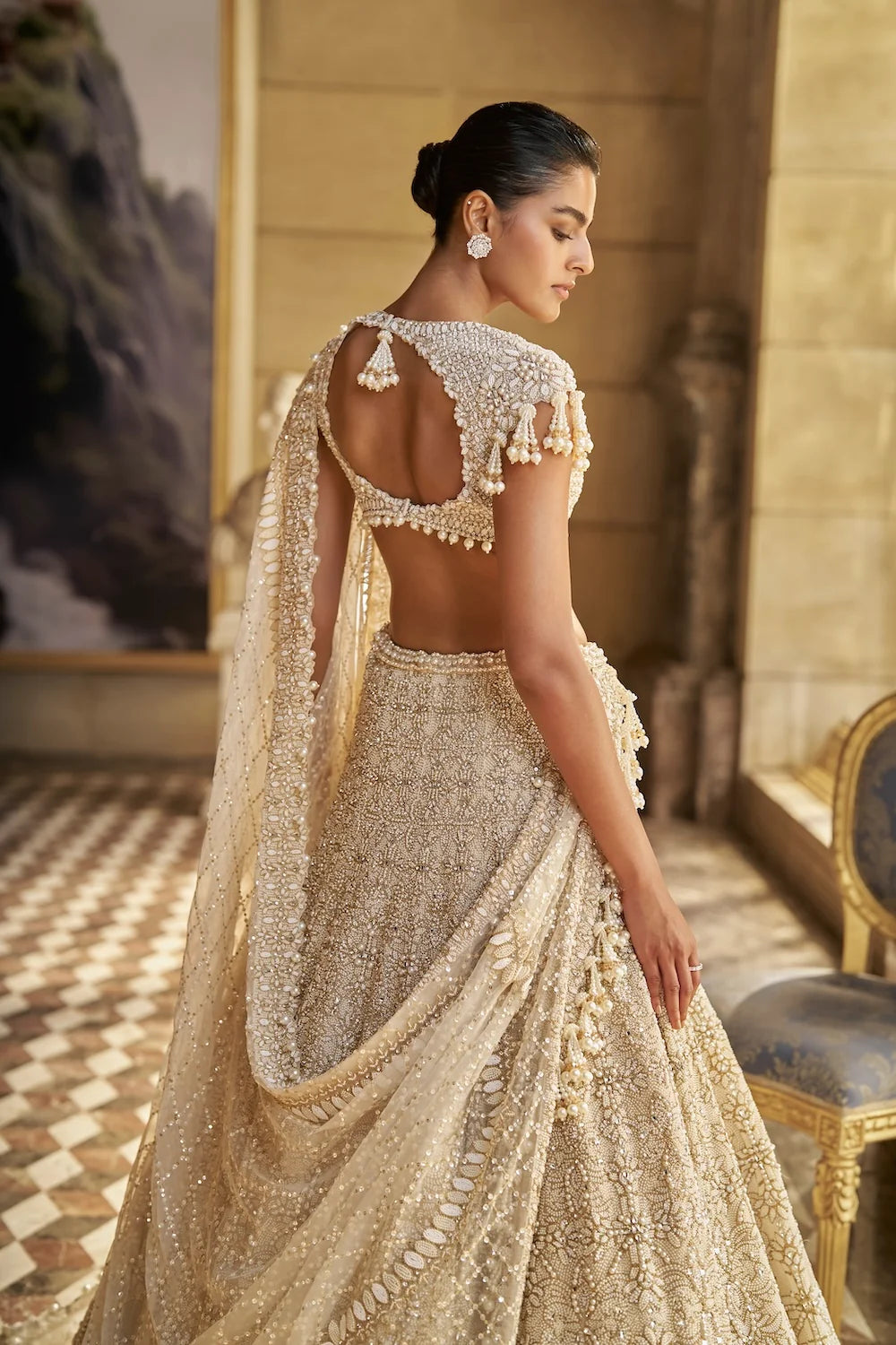 Seema Gujral - Ivory Pearl Lehenga Set