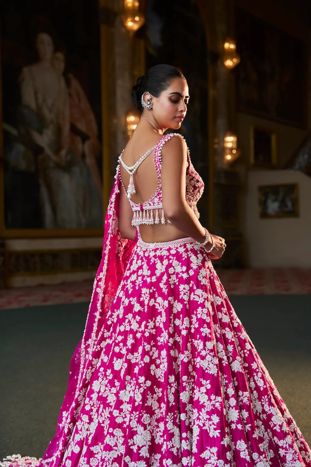 Seema Gujral - Fuchsia Pink Thread Work Lehenga Set