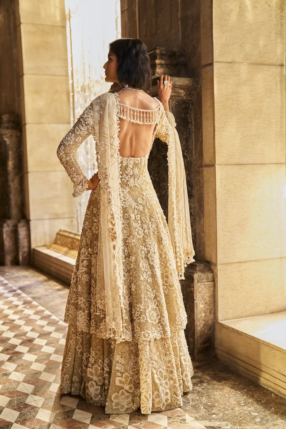 Seema Gujral - Cream Jacket Lehenga Set
