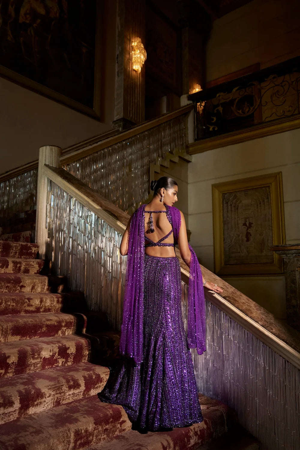 Seema Gujral - Purple Sequin Skirt Set