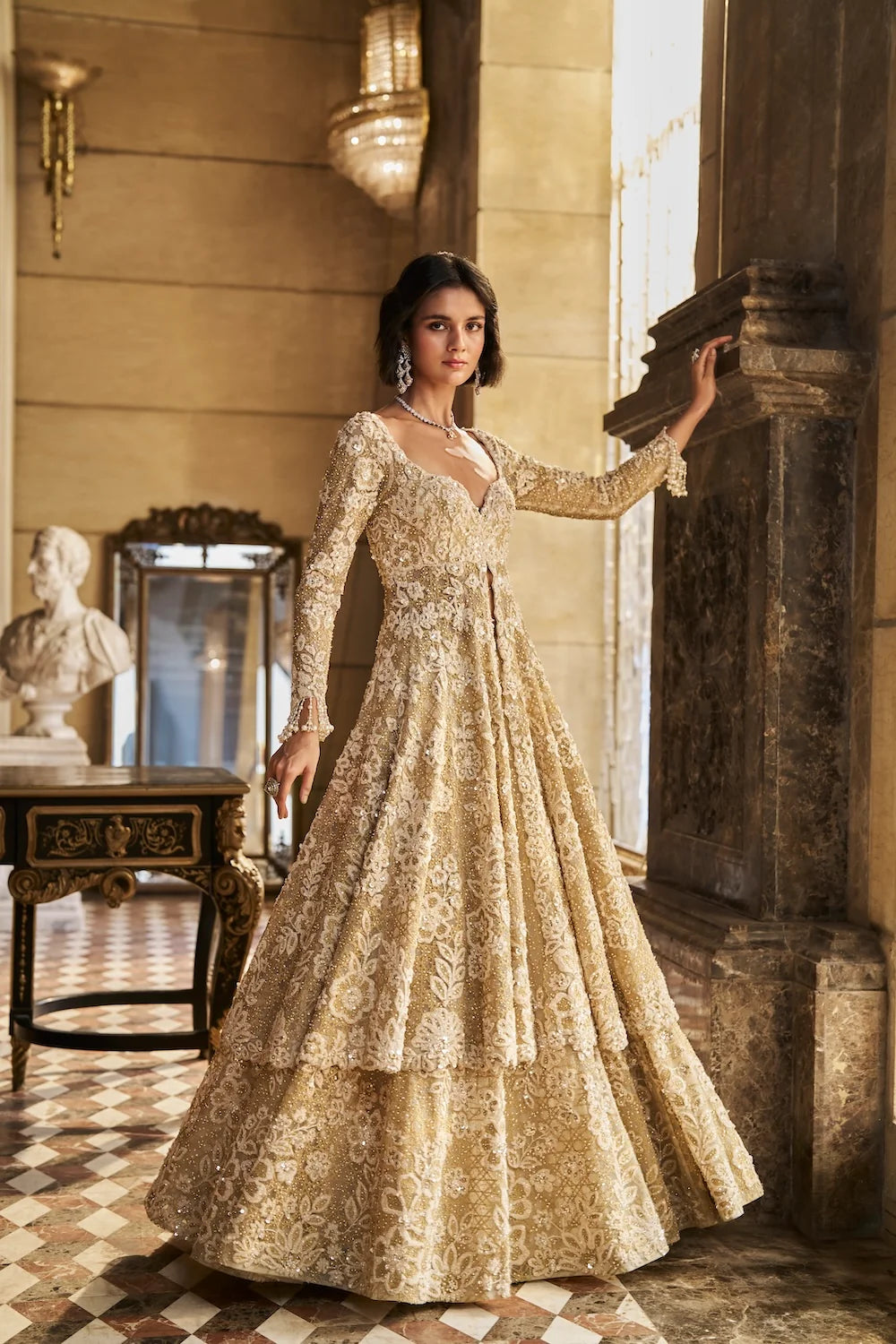 Seema Gujral - Cream Jacket Lehenga Set