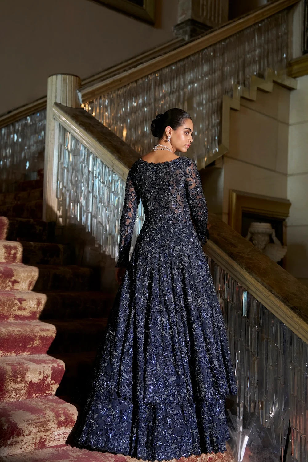 Seema Gujral - Midnight Blue Jacket Lehenga Set
