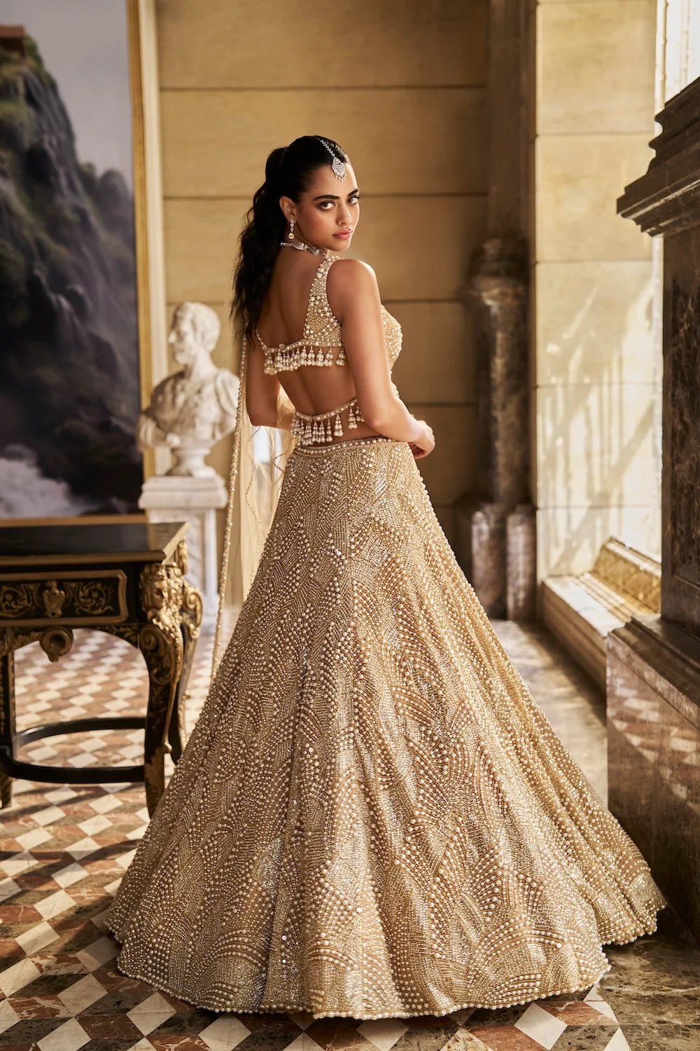Seema Gujral - Nude Pearl Lehenga Set