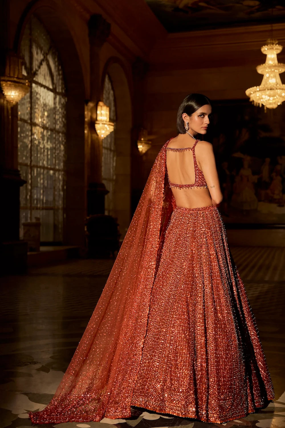Seema Gujral - Copper Crystal Lehenga Set