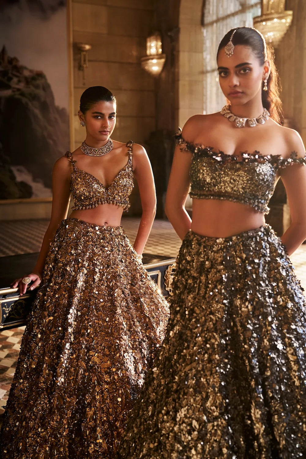 Seema Gujral - Metallic Silver 3D Lehenga Set