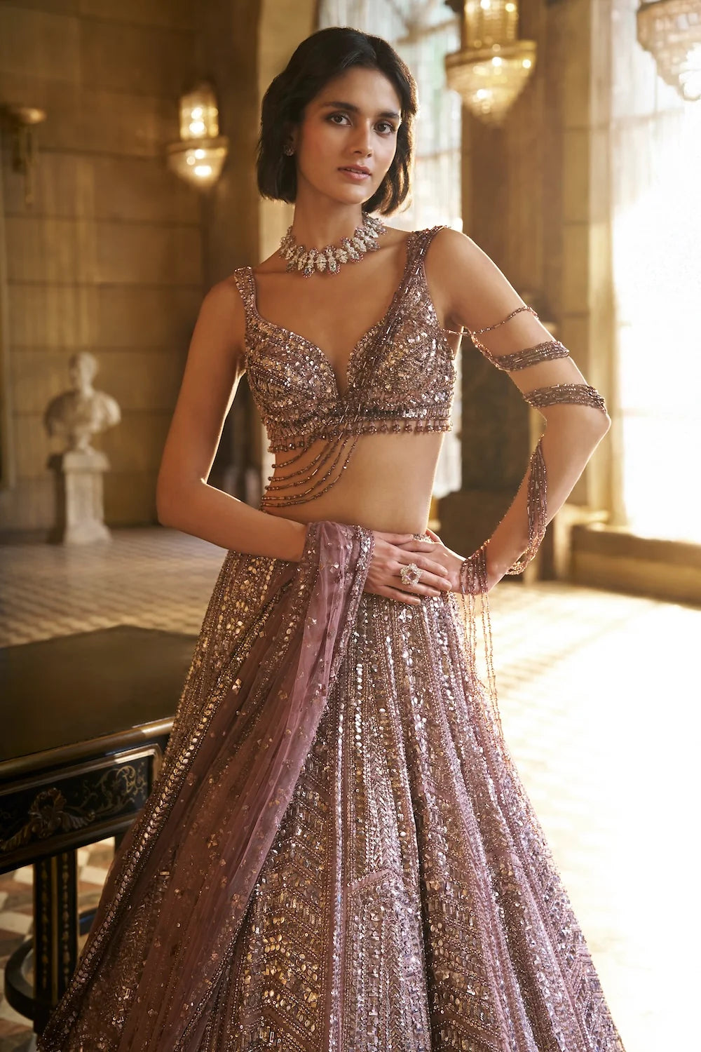 Seema Gujral - Dusty Mauve Sequin Lehenga Set
