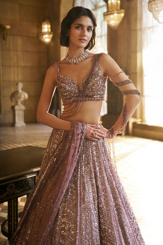 Seema Gujral - Dusty Mauve Sequin Lehenga Set
