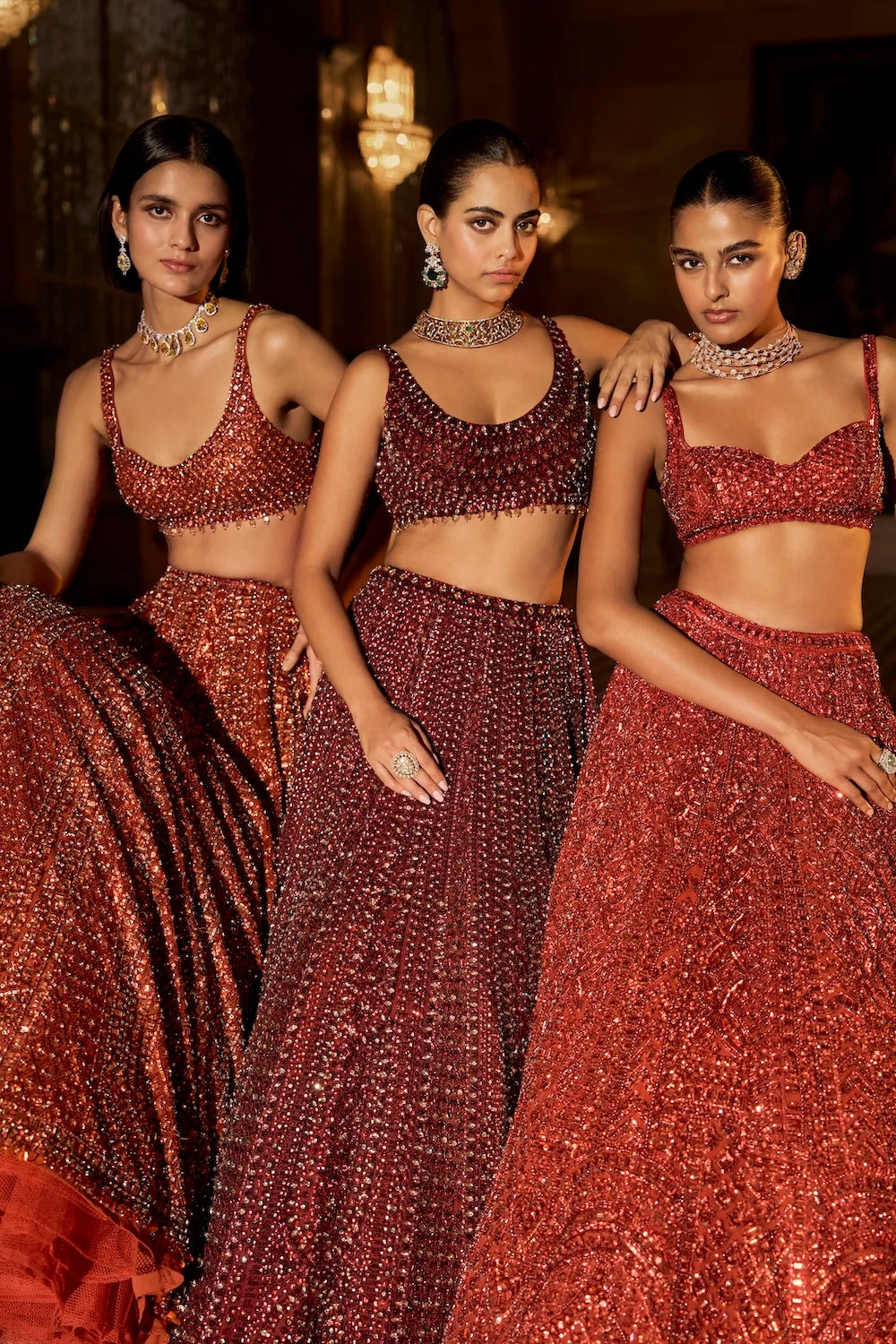 Seema Gujral - Brick Red Crystal Lehenga Set