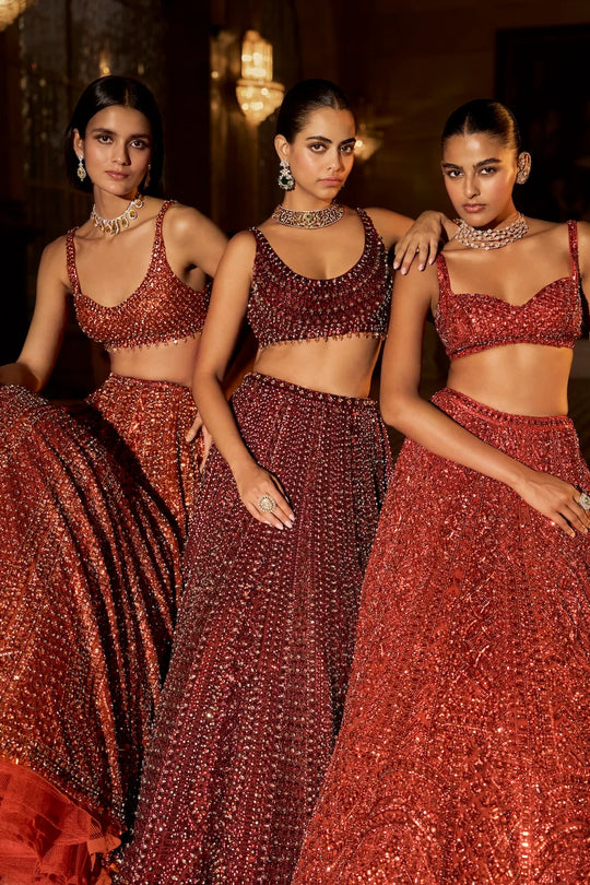 Seema Gujral - Maroon Sequin Lehenga Set