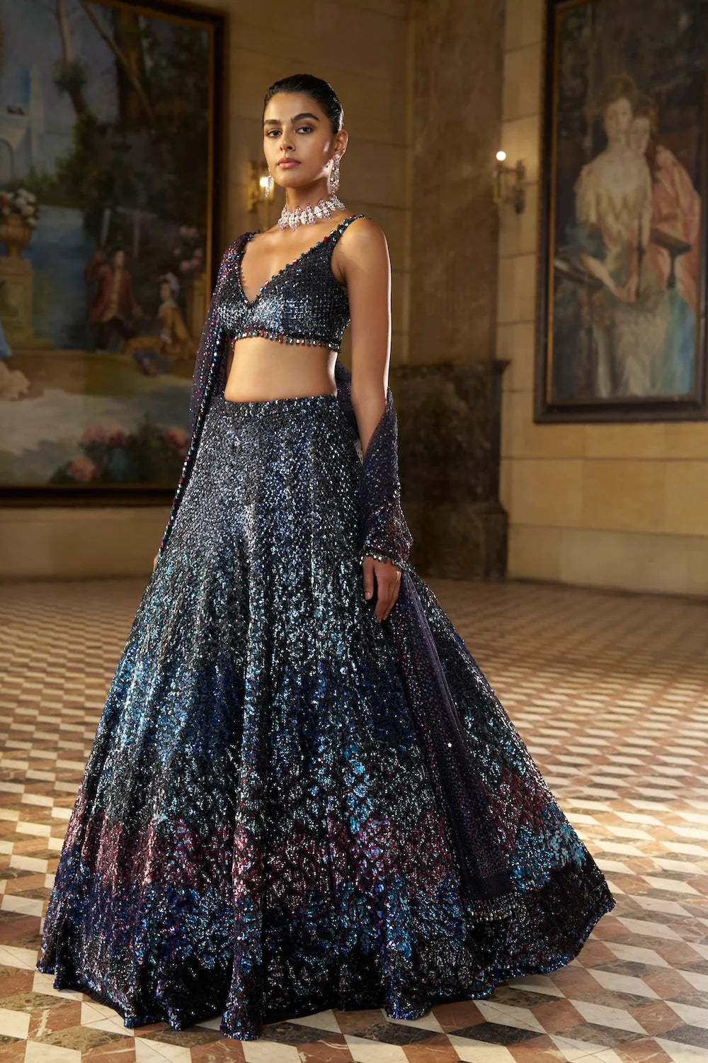 Seema Gujral - Multi - Coloured Sequin Lehenga Set