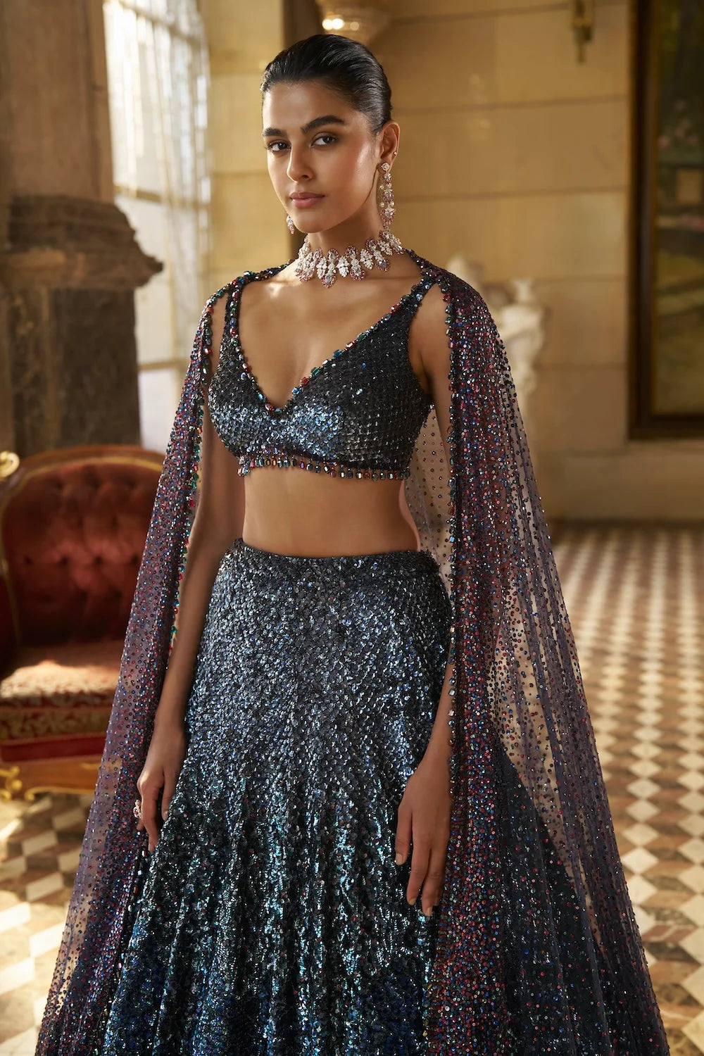 Seema Gujral - Multi - Coloured Sequin Lehenga Set