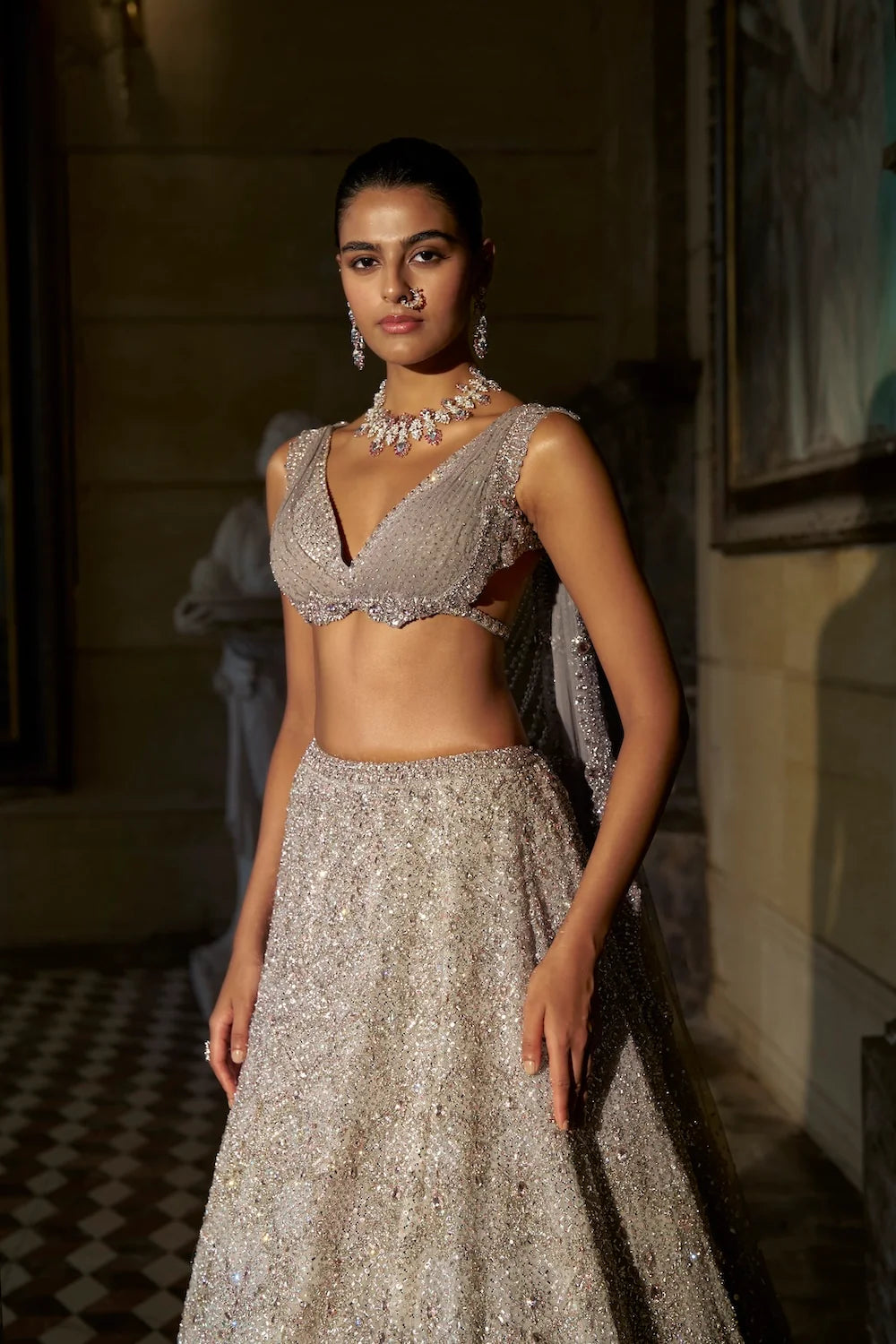 Seema Gujral - Pink Crystal Lehenga Set