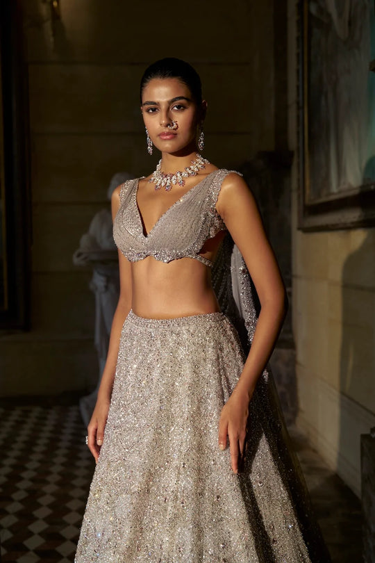 Seema Gujral - Pink Crystal Lehenga Set