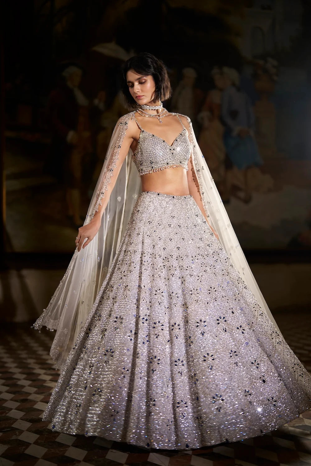 Seema Gujral - Blue Crystal Lehenga Set