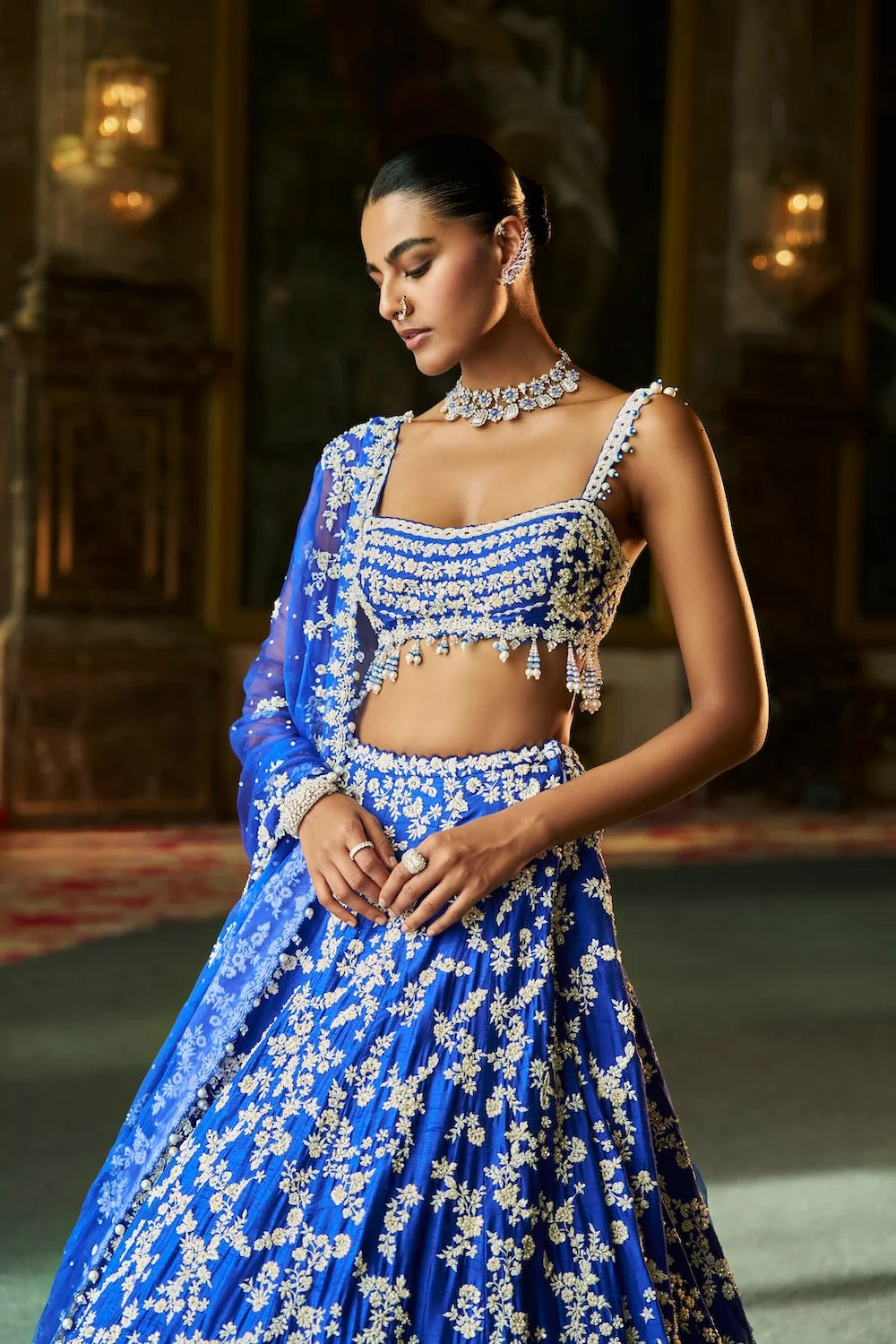 Seema Gujral - Blue Thread Work Lehenga Set