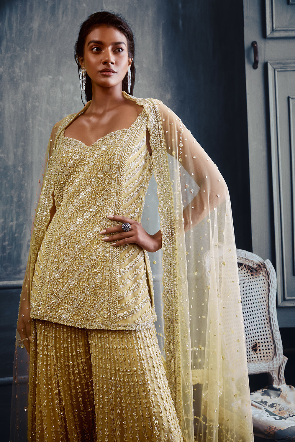 Seema Gujral - Olive Green Garara Set